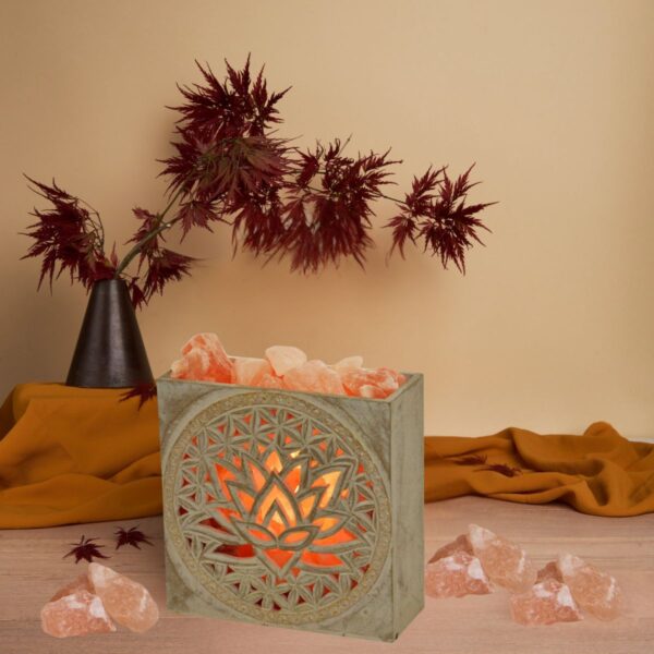 Lampada di Sale Braciere Fiore di Loto e Fiore della Vita